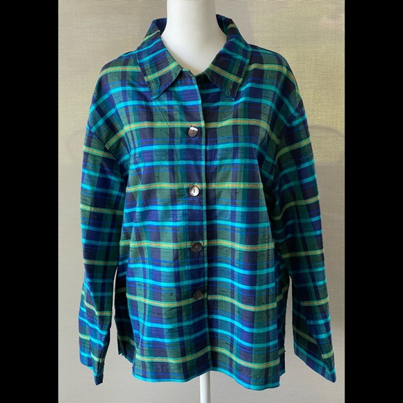 Chico's Jackets & Blazers - Chico’s Blue & Green Shacket With Side Vents, 3, 16, xl
